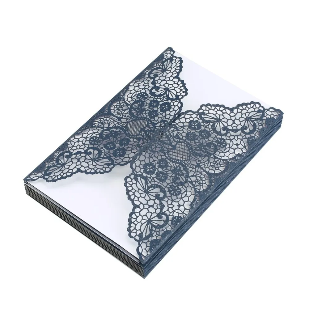  10 pcs Foldable Invitation Card Cover Exquisite Hollow Out Bride Groom Printing Cover for Wedding P - 4000265579538