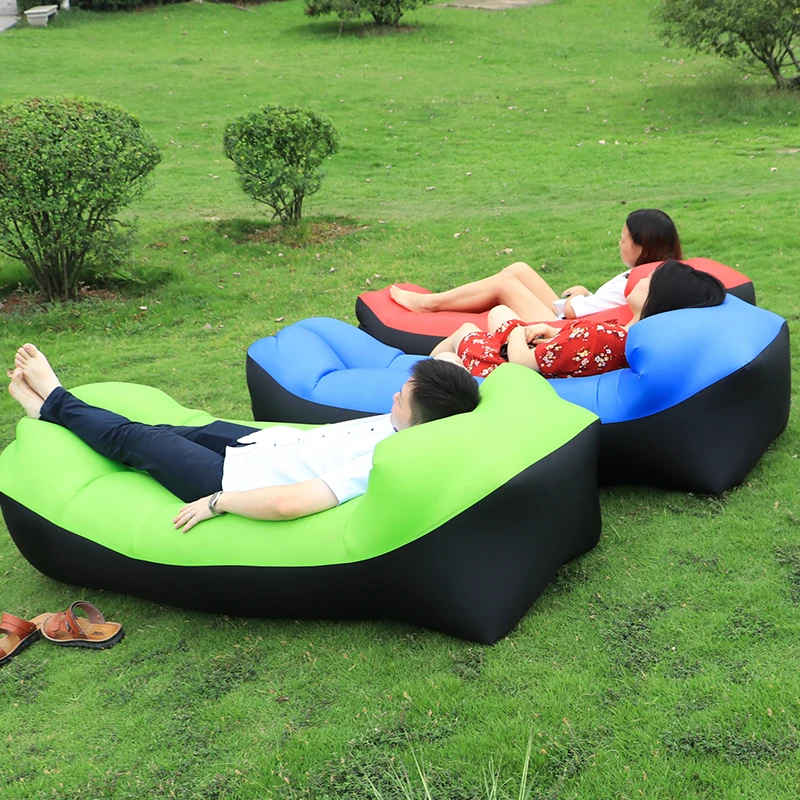 

2019 New Outdoor lazy sofa sleeping bag portable folding rapid inflatable air sofa bag Adults Kids Beach Lounge blow-up lilo bed