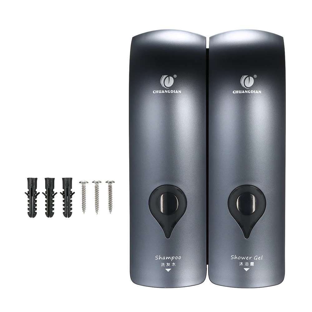 CHUANGDIAN-벽걸이 형 수동 비누 디스펜서, 300ml x 2, 더블 헤드 샤워 젤, 액체 디스펜서, 호텔 가정 욕실용