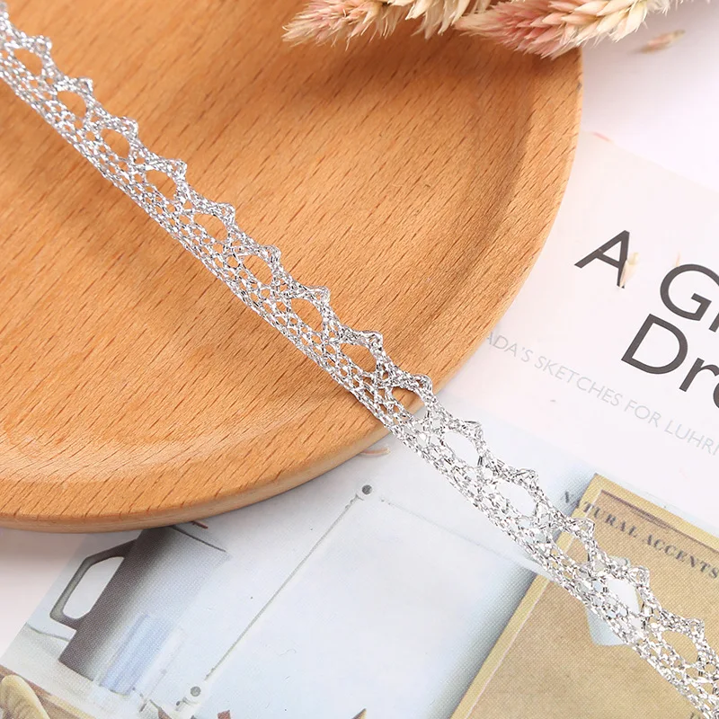 Lace Ribbon Gold and Silver Thread Doggy Tooth Lace Unilateral Wave Gold Thread Woven Lace DIY Clothing Accessories 5 Yards Variety