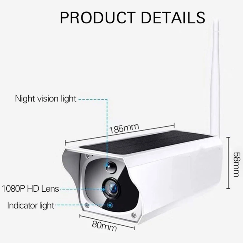  1080P Solar IP Camera 2MP Wireless Wi-Fi Security Surveillance Waterproof Outdoor Camera IR Night V