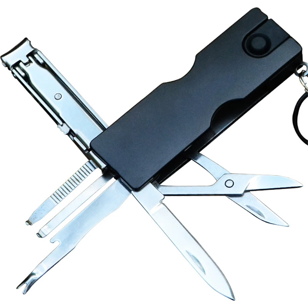 Outdoor Multifunction Mini Keychain Knife LED Light Nail Clipper Earpick Scissors Tweezer Pocket EDC Tools Multi Hiking Gears pocket knives medical scissors tactical scissors multi function tool keychain tool