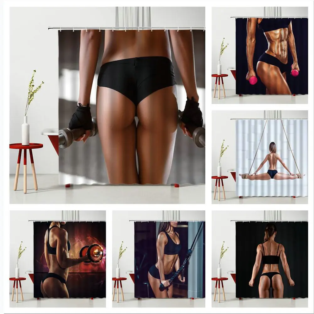 

Beautiful Girl Shower Curtain Fitness Beauty Sexy Body Good 3D Printing Bathroom Bathtub Decoration Polyester Fabric
