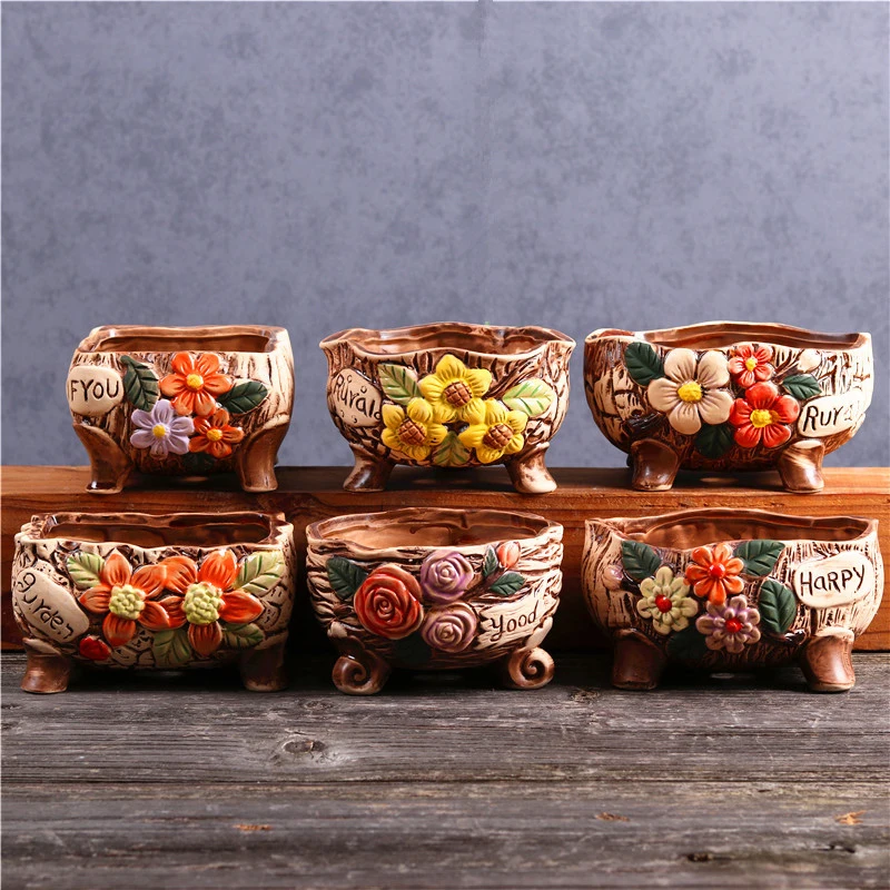 Korean Ins Handmade Floret Embossed Succulent Flower Pot Creative