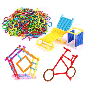 

Children Assembling Educational Toy With Geometric Figures DIY Creative Intelligence Sticks Building Blocks Kids Toys