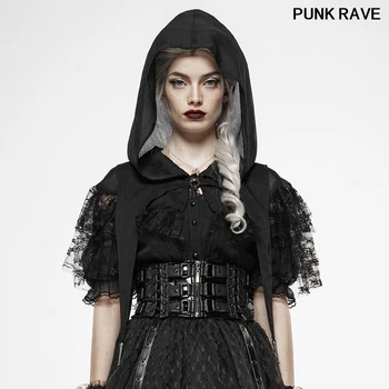 

Gothic Light Chiffon Metal Buckle Loose Short sexy Cape fashion Dark Magic Lace Perspective Women Cloak PUNK RAVE WLY-096DPF