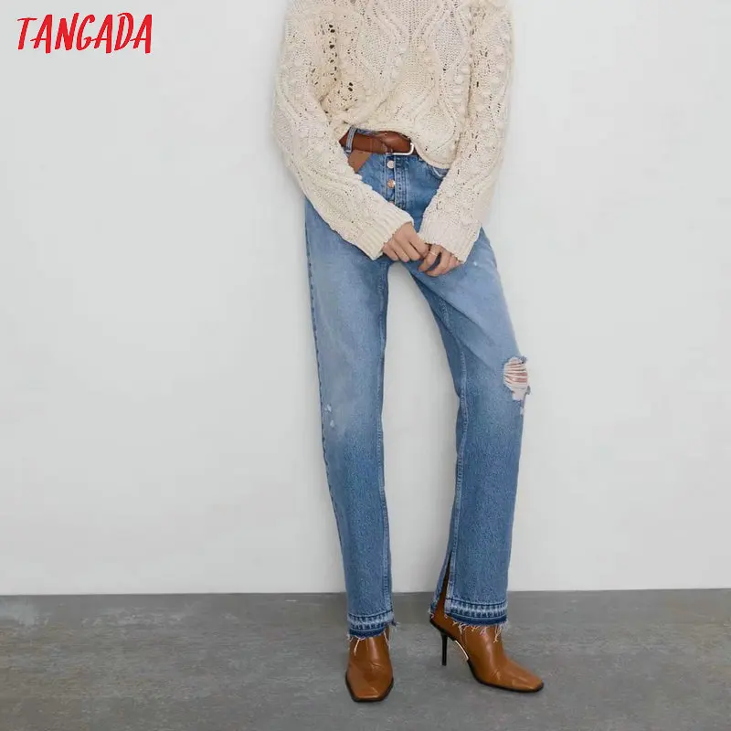 Tangada, женские джинсовые рваные джинсы для мальчиков, стильные брюки, джинсы с высокой талией,, модные женские повседневные винтажные джинсы, high street 4M61