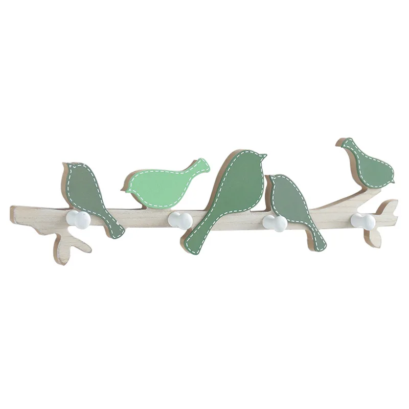 

Blue & Green Bird Storage Hook Home Decoration Furnishing Wall Hanging Shelf Wooden Figurines Household Rail Hooks Bag Holder