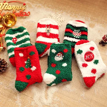 

1Pair Adult Christmas Socks Women's Warm Coral Plush Middle Tube Socks Christmas party decoration Socks