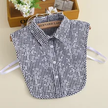 Женская Цветочная полосатая клетчатая хлопковая рубашка с вышивкой, отложной съемный воротник, винтажный фальшивый воротник, кардиган на пуговицах, блузка, топы