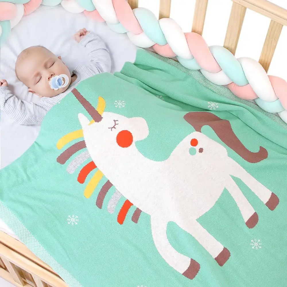 Baby Blankets Knitted Bunny Unicorn Newborn Bebes Muslin Swaddle Wrap Blanket Kids Boys Girls Milestone Quilt Children Accessory