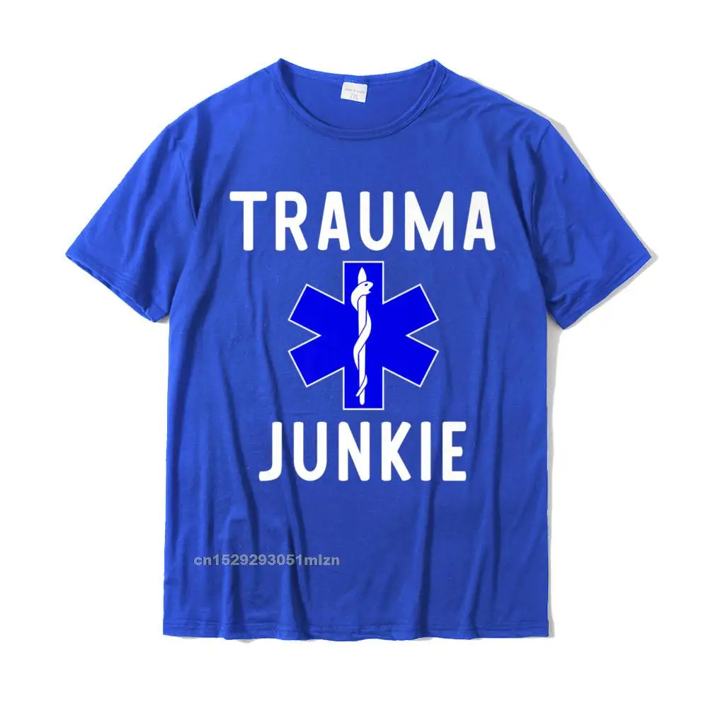Casual Crew Neck Tshirts Thanksgiving Day Tops T Shirt Short Sleeve Fashionable 100% Cotton Normal Sweatshirts Leisure Mens Mens Trauma Junkie T-Shirt EMS Star of Life Graphic EMT Medics__5002 blue