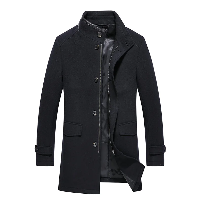 Autumn Mens Wool Blend Coat Long Thick Warm Woolen Stand Collar Waterproof Dark Blue Jacket Plus Size Casual Winter Overcoat Men Autumn Mens Wool Blend Coat Long Thick Warm Woolen Stand Collar Waterproof Dark Blue Jacket Plus Size Casual Winter Overcoat Men