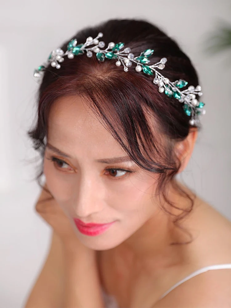 Bohemian Hair Band Green Hair Jewelry Rhinestone Crystal Headpieces Party For Women Bridal Headwear Wedding Accessories