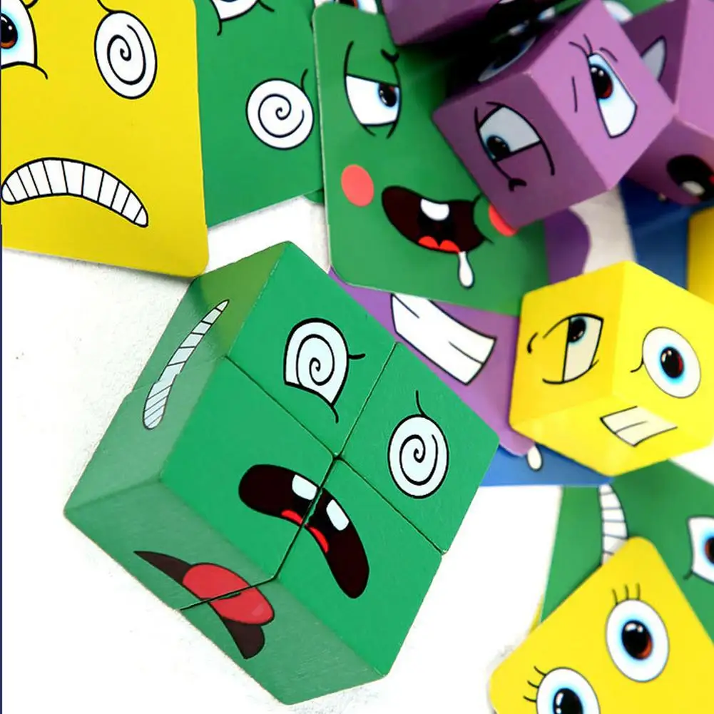 Blocs De Construction à Changement De Visage Cube, Jeu De Société, Puzzle En Bois, Expression Montessori, Blocs En Bois Pour Enfants, Jeu De Table De Combat