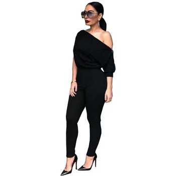 

Adogirl Solid Zipper Off Shoulder Jumpsuit Women Sexy Slash Neck Half Sleeve Loose Top Pencil Pants Casual Romper Office Overall