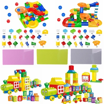 

Locking Duplo Train & Plate Base & Marble Race Run Funnel Slide Set Plates Baseplates Kids Girls Toys For Boys Children Lockings