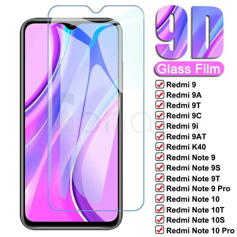 Закаленное стекло 9D для Xiaomi Redmi 9 9A 9T 9C 8 8A 9AT K40 пленка экрана Note 10 Pro 8T 10T 10S 9S