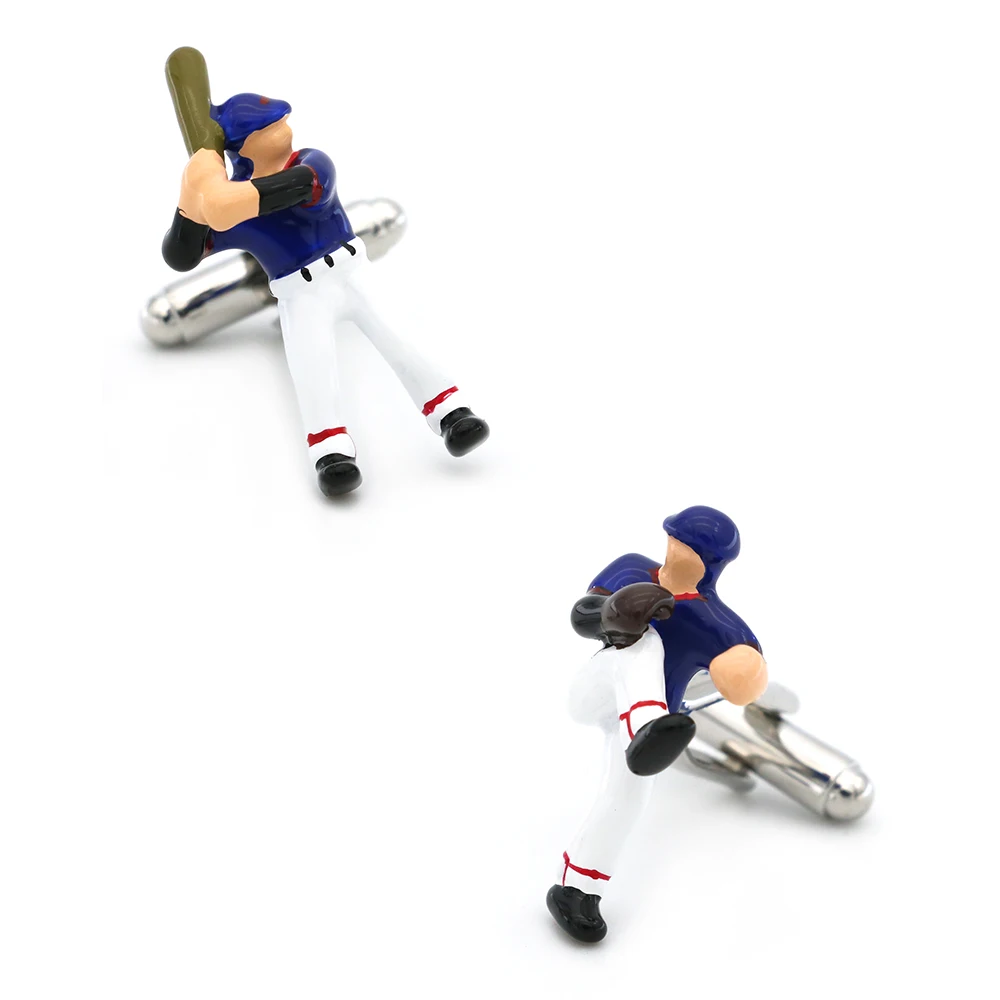 Men's Baseball Players Cuff Links Quality Brass Material Blue Color Sport Design Cufflinks Wholesale & Retail Free Shipping |