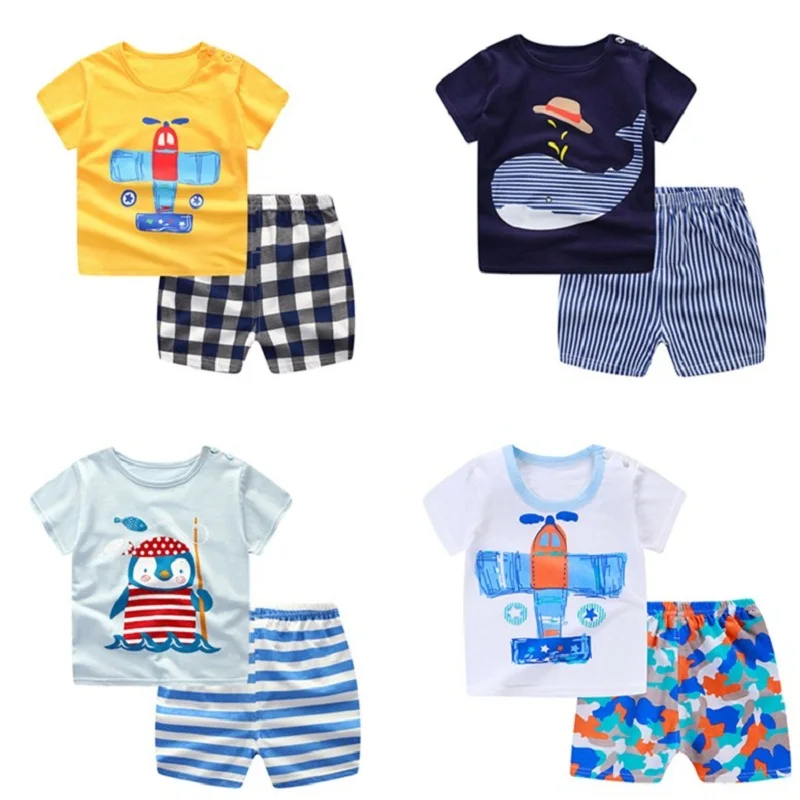 Baby Boys Girls Short Sleeve Cartoon Tops Shirt Pants Outfits Set Casual | Детская одежда и обувь