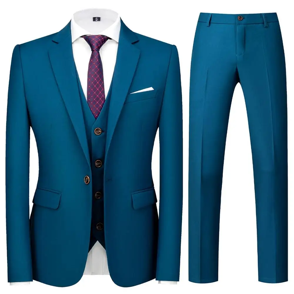 

Yunclos Men's Suits 3 pieces (Jacket+Vest+Pant) Asian Size Solid Color Wedding$Business Suit Set Casual Slim Suit Masculino