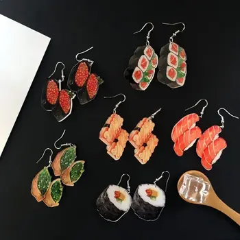 

Delicious Seaweed Roe Sushi Acrylic Dangle Earrings Unique Geometric Japanese Food Play Funny Earrings for Girls Teens Brincos