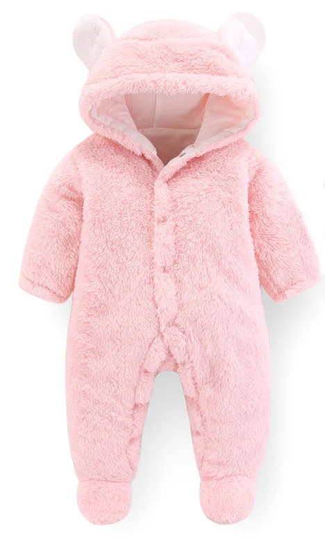 Pink PatPat/Новинка; сезон осень-зима; хлопковый повседневный комбинезон с капюшоном для новорожденных с милым медведем; Комбинезон для маленьких мальчиков и девочек - Цвет: Pink