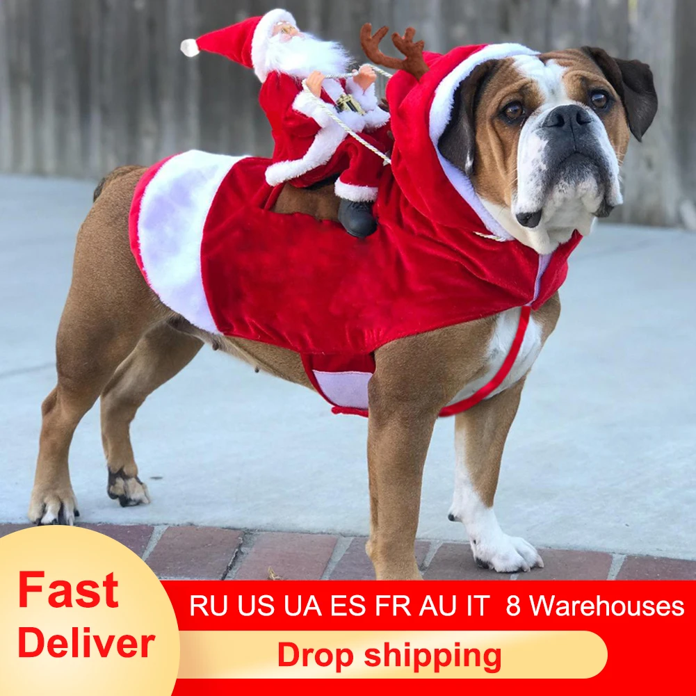 Рождественская Одежда для собак костюмы Санта Клауса праздничная одежда