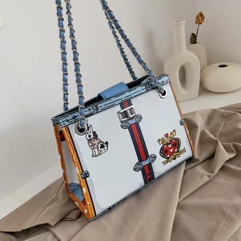 

Women's 2020 Spring New Messenger Bag Fashion summer Chain Shoulder bag Printing Small Square Bag women handbag