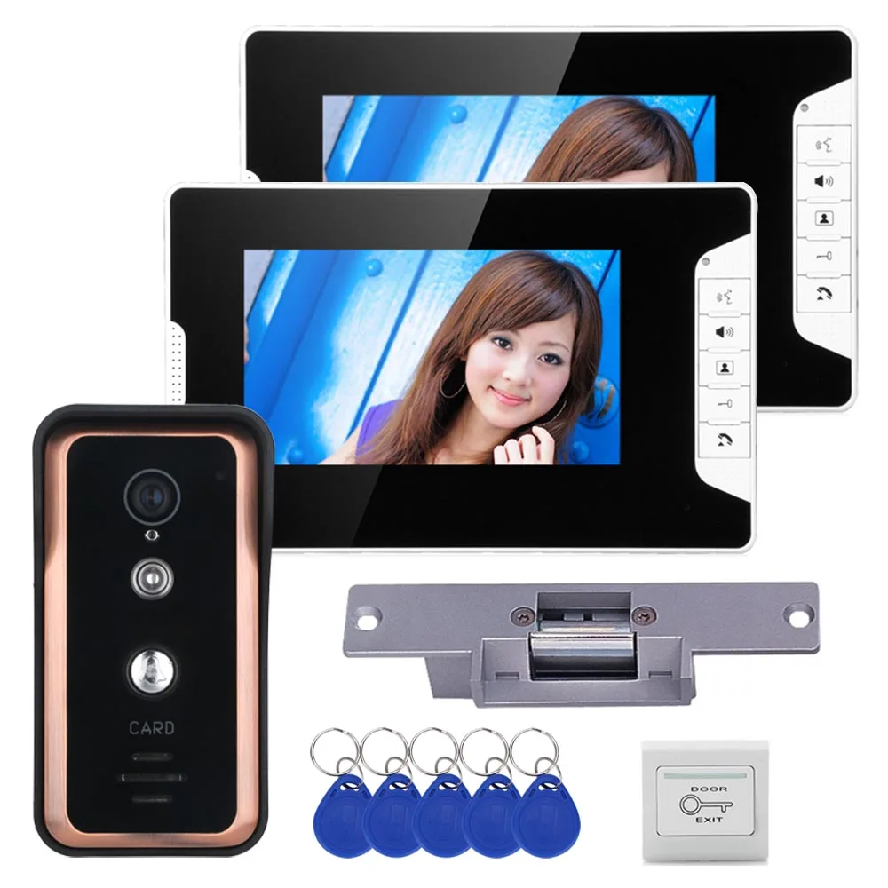 #*Cheap Wired 7 inch Video Door Phone Video Intercom Doorbell System 1 Monitor 1 RFID IR CUT Camera + Electric Magnetic Lock