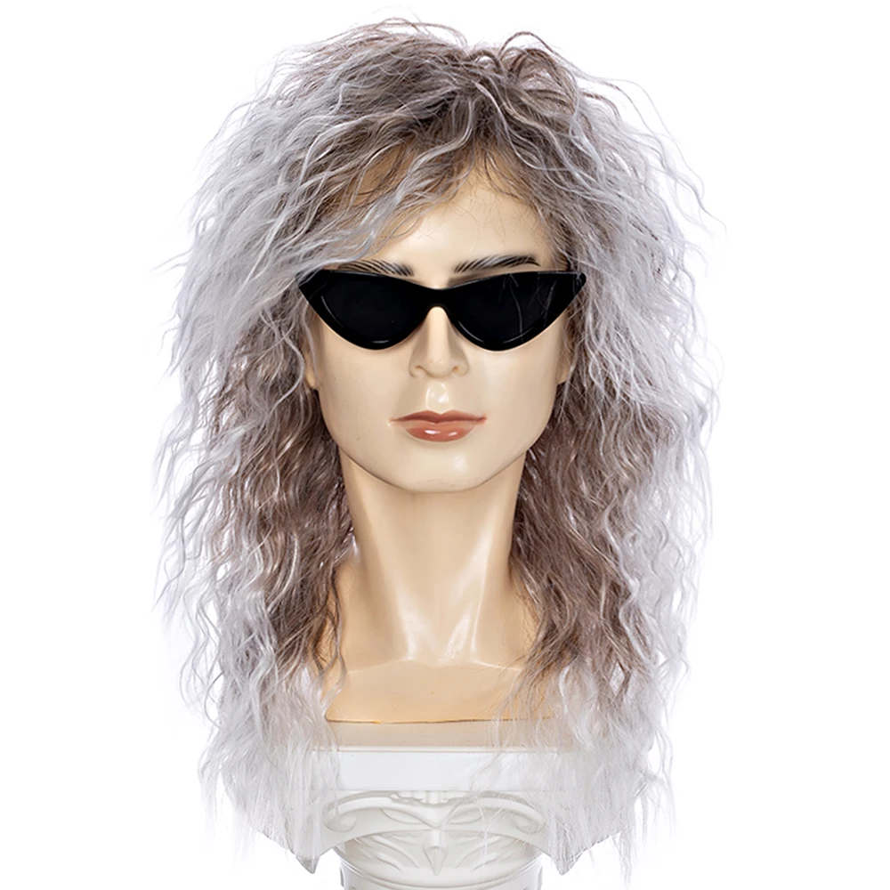 Rockstar Long Curly Mixed Color Synthetic Men's Wig Queerks™