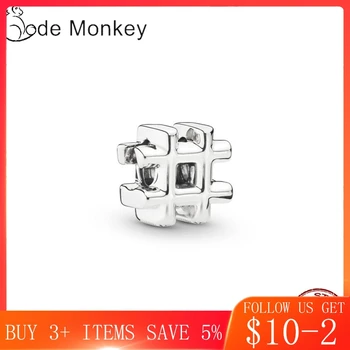 

CodeMonkey 100% Real 925 Sterling Silver Label Symbol Beads Fit Original Bracelet DIY Jewelry Making For Women Gift CMS1506