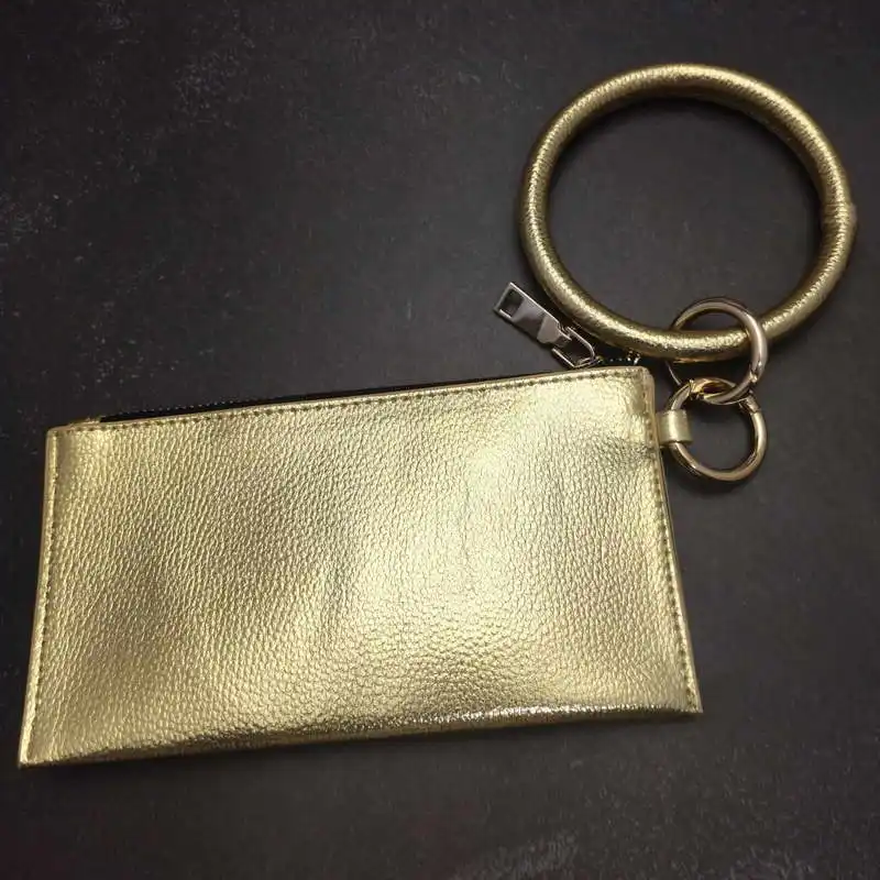 ZWPON O кольцо в форме ключа PU веганская кожа печатных окрашенные браслет брелок Портативный кошелек рисунок Съемная молния клатч - Цвет: KC00031 Gold