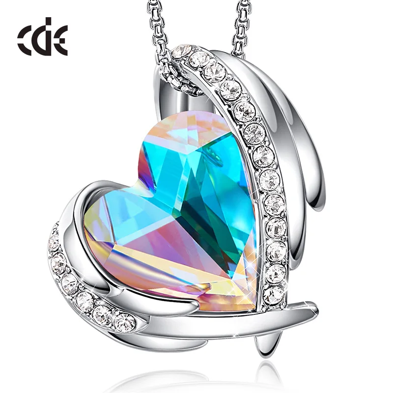 CDE женское золотое ожерелье с подвеской, украшенное кристаллами Swarovski, крылья ангела, сердце, ожерелье, ювелирные изделия, подарки - Цвет камня: White-AB color