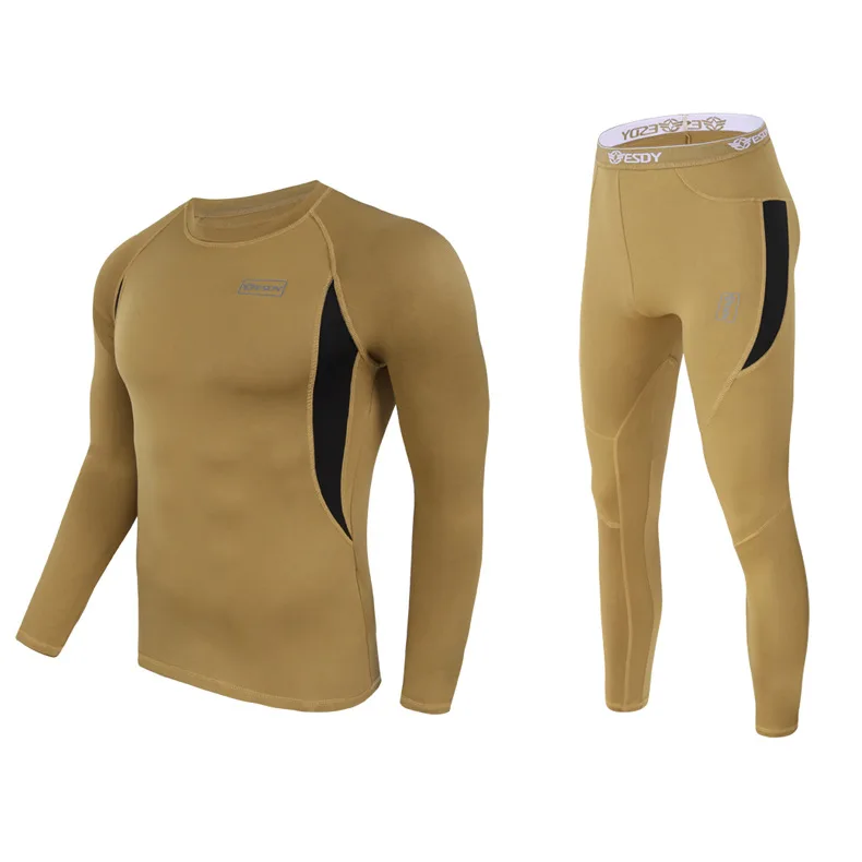 ESDY мужские зимние комплекты термобелья Быстросохнущий Спортивный костюм набор футболок для бега черные дышащие плотные Длинные Топы и штаны