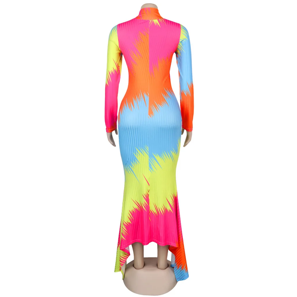 Модное Длинное Платье с разноцветным леопардовым принтом, камуфляжные вечерние платья с длинным рукавом и круглым вырезом, Клубная одежда, облегающее платье Vestidos