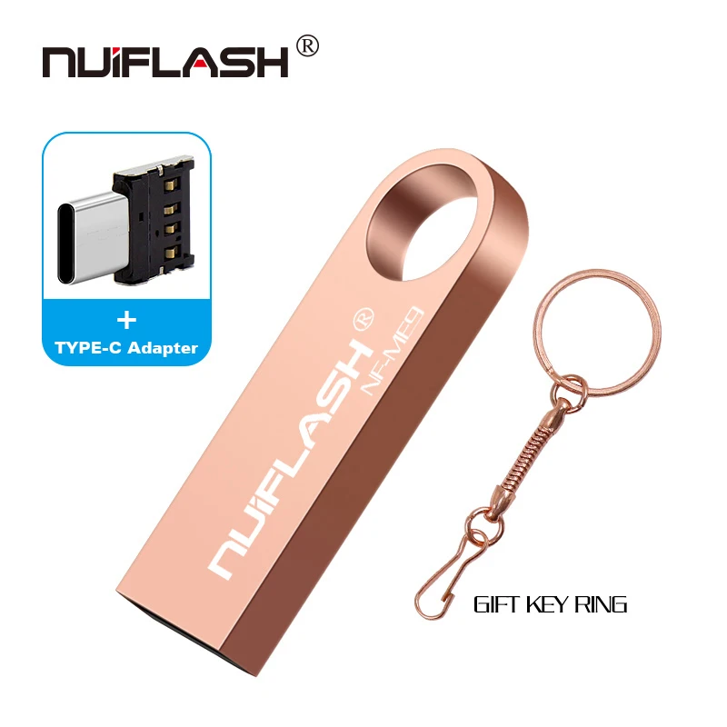 Бесплатный адаптер OTG type c, крутой USB флеш-накопитель, 8 ГБ/16 ГБ/32 ГБ/64 ГБ, флеш-накопитель, флешка, флеш-диск USB 2,0, карта памяти, usb-диск - Цвет: rose gold-type c