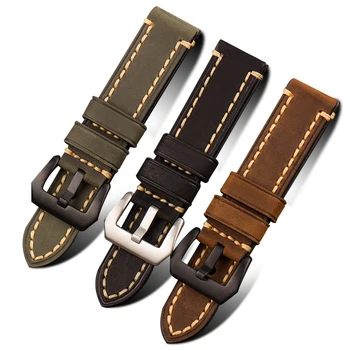 

Handmade Retro Leather Strap for SEIKOORISCASIO Male 20MM 22MM Crazy Horse Leather Satainless Steel Diving Watch Band for men