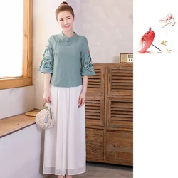 Top Cheongsam en coton, tenue traditionnelle chinoise, col Mandarin, manteau Tang, Satin doux, Style chinois, grande taille 