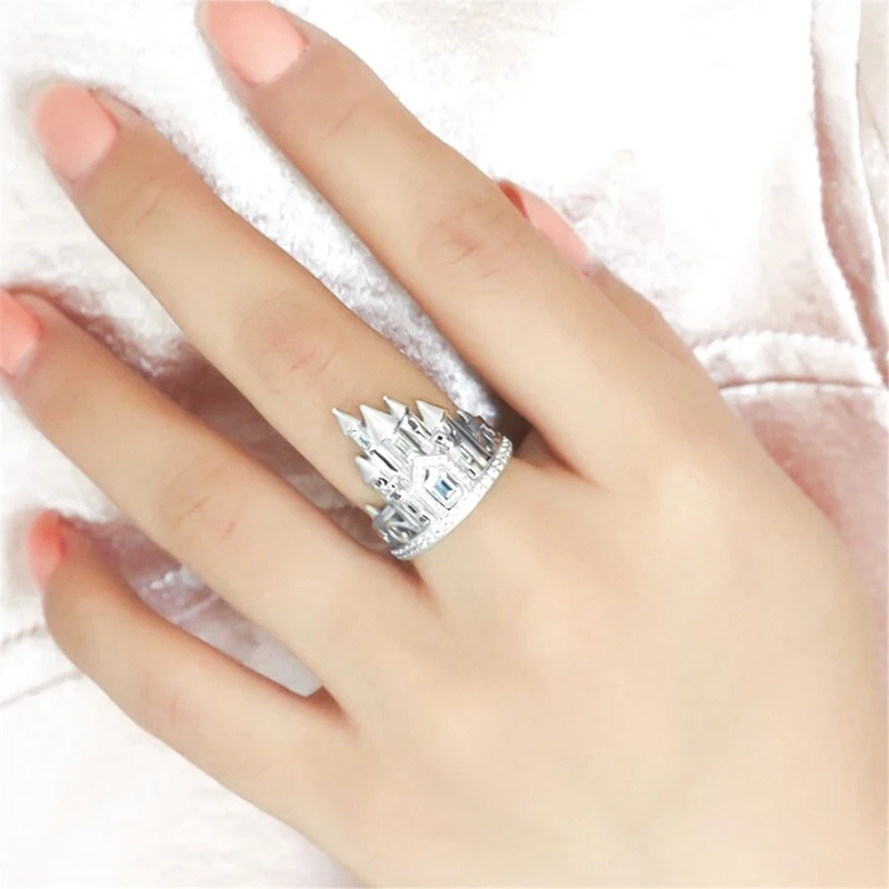 Модное серебряное романтическое кольцо с замком для женщин, украшение для свадьбы помолвки, циркониевые кольца, подарки 1 шт
