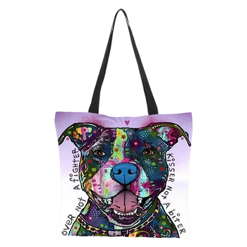 

Oil Painting Colour dog Print Women Tote Bags Linen Reusable Shopping Bag Shoulder Bags for Women sac a main ladies handbags