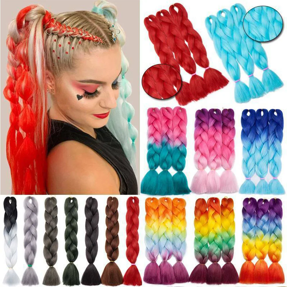 Lihui Tresses Jumbo Synthétiques pour Femme, Mèches Ombres, Pistoche, Coiffure à Faire Soi Même, Bleu, Gris, Vente en Gros, 24 Pouces