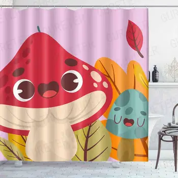 

Chinese style cartoon Abstract Geometric Pattern Bathroom Waterproof Fabric Shower Curtain Polyester 12 Hooks Bath Accessory