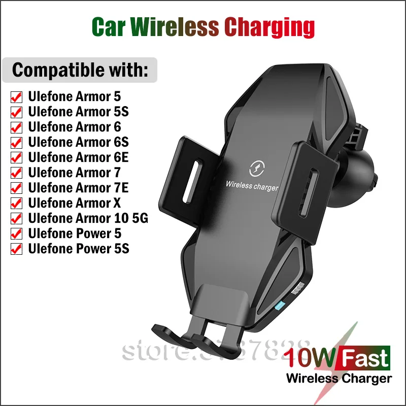 10W Fast Car Wireless Charging Stand for Ulefone Armor 5 5S 6 6S 6E 7 7E X 10 5G Power 5 5S Automatic Clamp Car Charger Holder