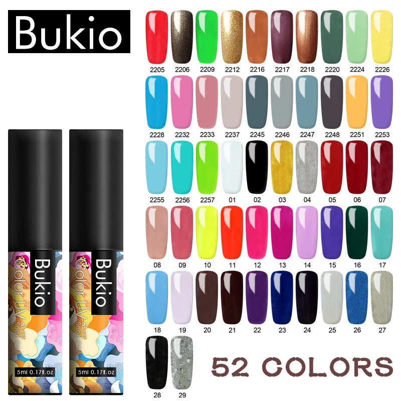 Bukio 5 мл Цветной Гель-лак для ногтей замачиваемый УФ светодиодный лак для ногтей 60 цветов блеск Радужный Гель-лак сахарный цвет эмаль для дизайна ногтей