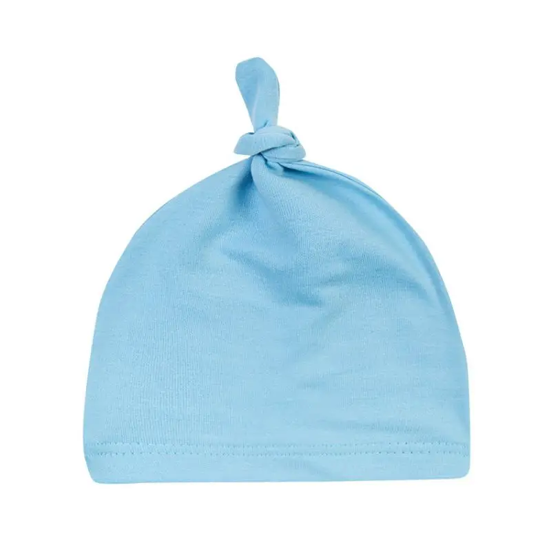 Осенняя хлопковая шапка для новорожденных мальчиков и девочек, милый мультяшный медведь, однотонный цвет, удобный высококачественный головной убор для сна, шапка - Цвет: Light Blue