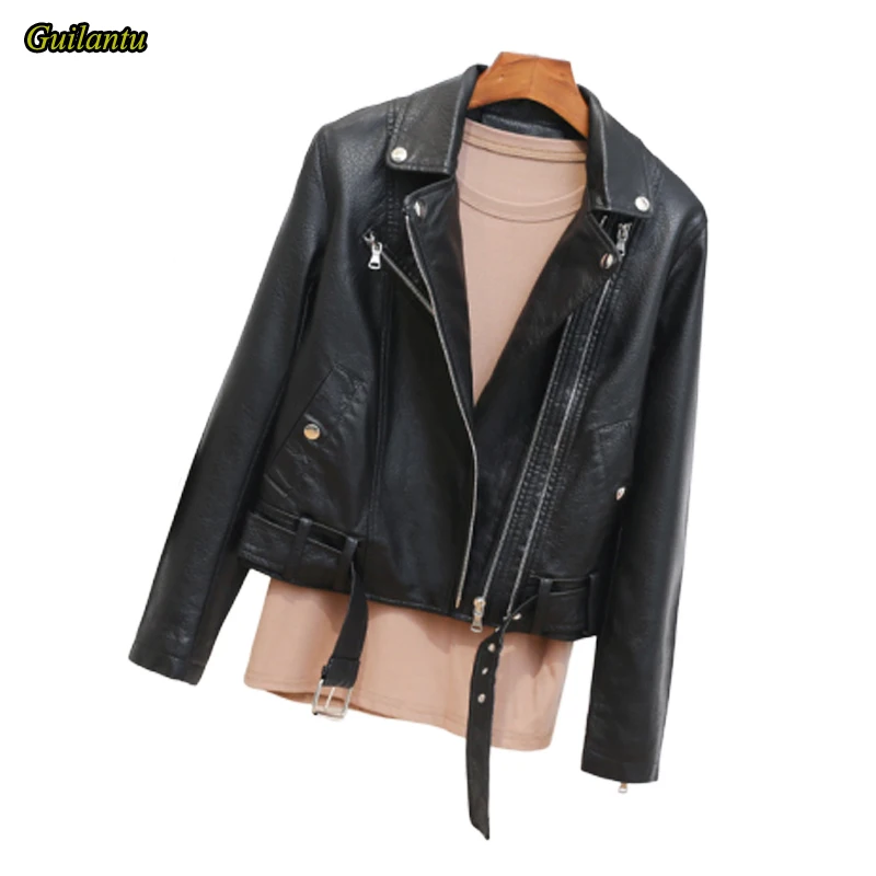 

Guilantu 2020 Spring Autumn Ladies Faux Pu Leather Jacket Women Turn-down Collar Zipper Motorcycle Coat Female Punk Streetwear