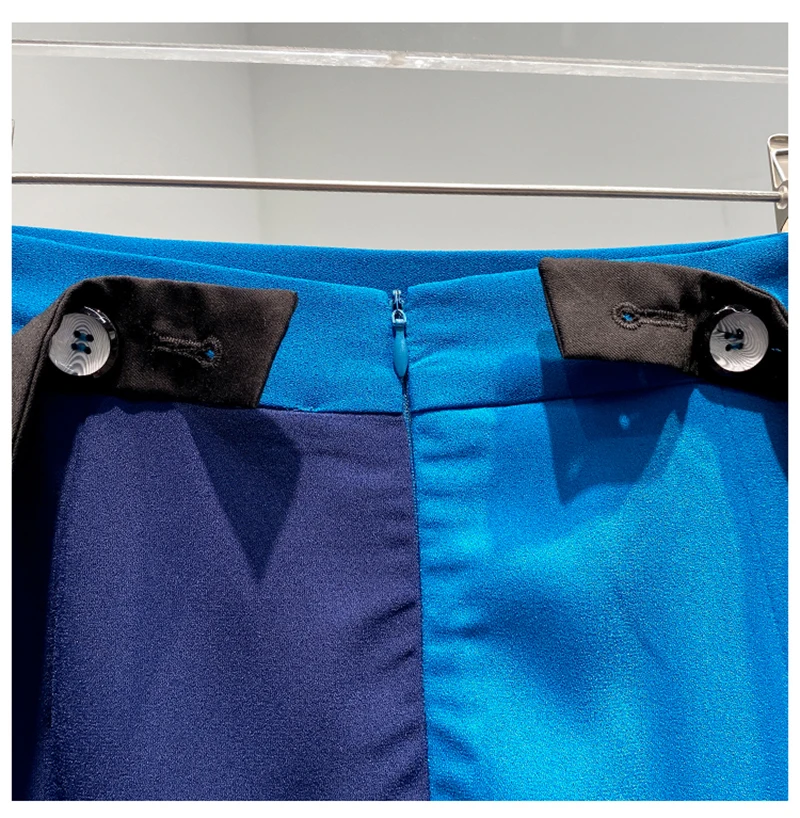 [EAM] High Waist Blue Asymmetrical Pleated Ruffles Temperament Half-body Skirt Women Fashion Tide New Spring Autumn 2020 1X801