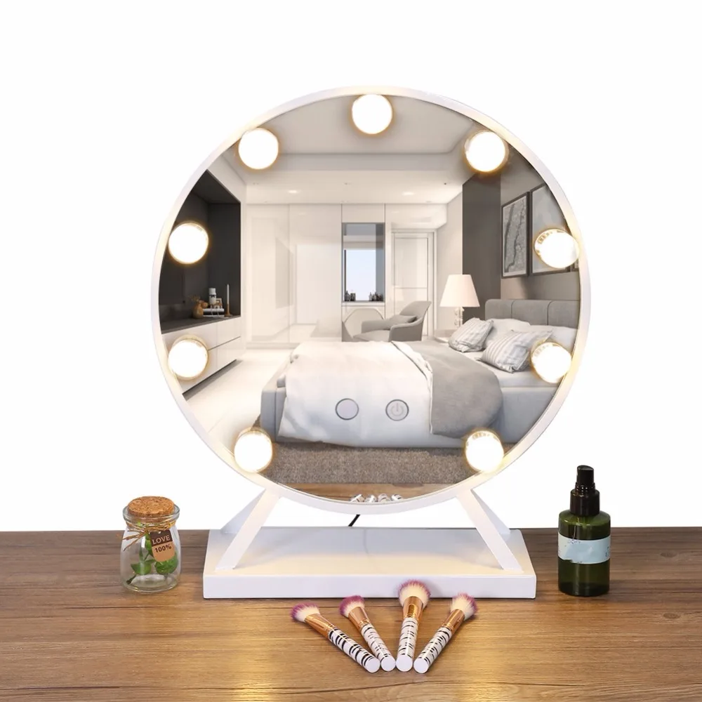 Светодиодный макияж зеркало HD косметическое зеркало с 9 светодиодный лампы Голливуд золотой белый макияж зеркало красивые светильники для освещения для косметики