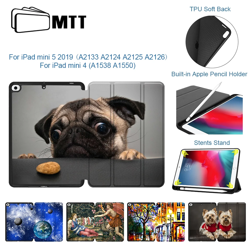 МТТ мультфильм чехол для iPad Mini 5 7,9 дюйма из искусственной кожи Флип Стенд Smart Cover для iPad Mini 4 7,9 ''милый кот чехол для планшета принципиально